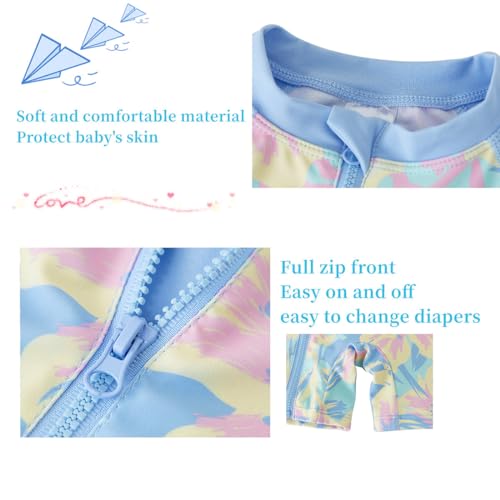 Image of UMELOK Baby Girl One Piece Swimsuit Infant Rash Guard Bathing Suit | UPF 50+ Sun Protection Swimwear,Full Zip,Long Sleeves,Soft And Comfortable Fabric,Swimming Pool,Beach