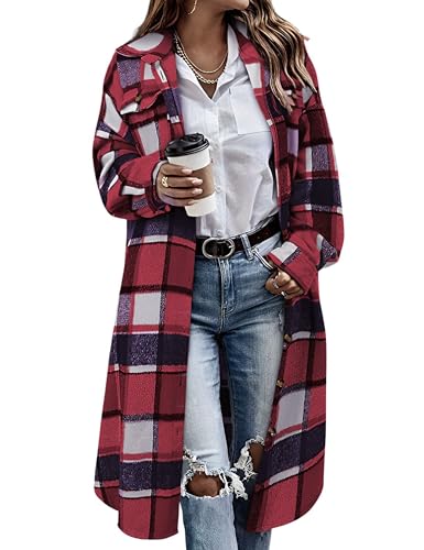 Himosyber Women's Plaid Lapel Shacket Coat
