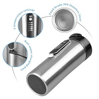 TN TONNY Car Mug Stainless Steel 12V Heating Cup Car Heated Travel Mug 5 Temperature Setting Portable Travel Mug Kettle 400ML Capacity