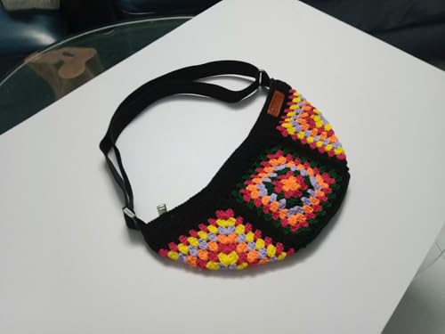 Image of Churi Handmade Checkered Crochet Tote Bag - Boho Shoulder Purse for Women, Summer Beach & Travel (Black)