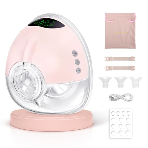 Electric Pump Handsfree 4 Modes & 9 Levels 350mmHg Strong Suction LED Display Portable & Wireless Painless BPA Free Wearable Pumps with 17/19/21/24MM Flanges (1Pack Pink)