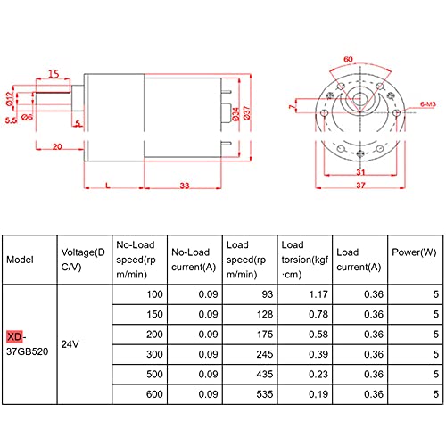 Motor de reducción CC reversible de baja velocidad 100 rpm 24V con giro ajustable 6