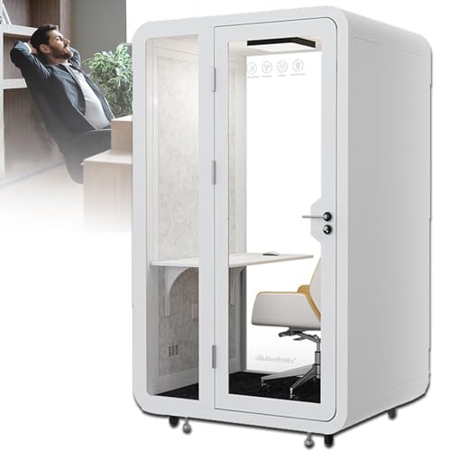 Portable Mobile Office Pod, Movable Phone Booth, LED Light Sound Booth Proof Work Pod for Office and Home, Privacy Proof Separate Room for Private Meeting, Study