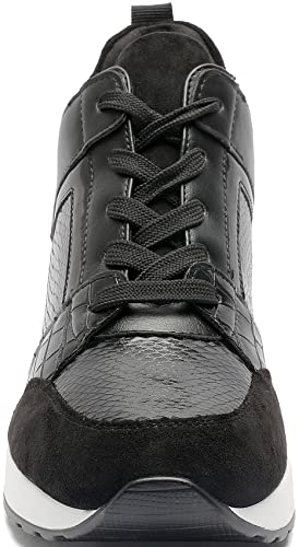 Yz Fashion Wedge Sneaker For Women High Heel Lace Up Platform Sneakers (Black, 7) #TOP1