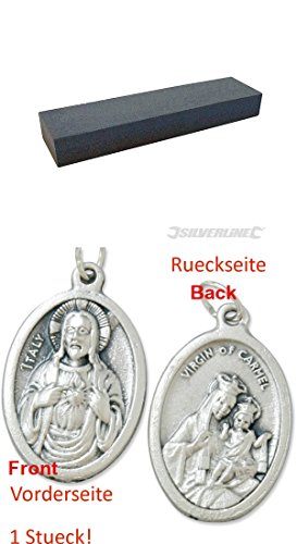 Preisvergleich Produktbild Silverline Kombi-Schleifstein aus Aluminiumoxid, 200x50x25 mm, Abziehstein, Schleifklotz, Schärfer, Messerschärfer (929977228560) mit Anhänger Herz Jesu 2,5cm