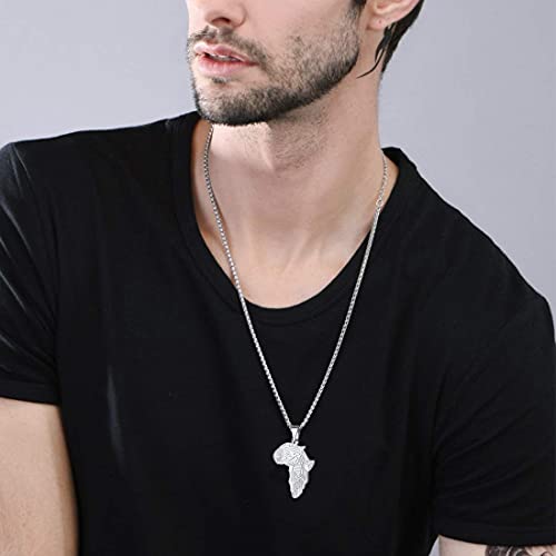 U7 Hip Hop Africa Map Necklace Ion Plating Black Metal Stainless Steel Amulet Eye Of Horus Outline Map Pendant For Men Boys #TOP3