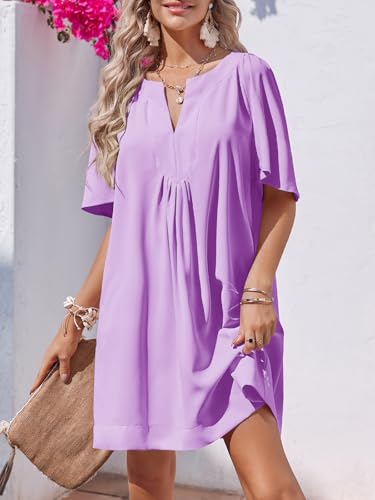 Image of Wenrine Womens Flutter Short Sleeve Mini Dress Casual V Neck Loose Flowy Summer Dresses