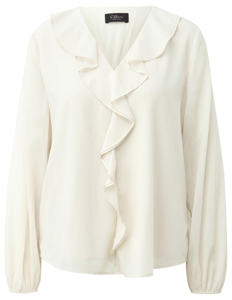 s.Oliver Women's 2183124 Blouse Long Sleeve with Valances, White, 20