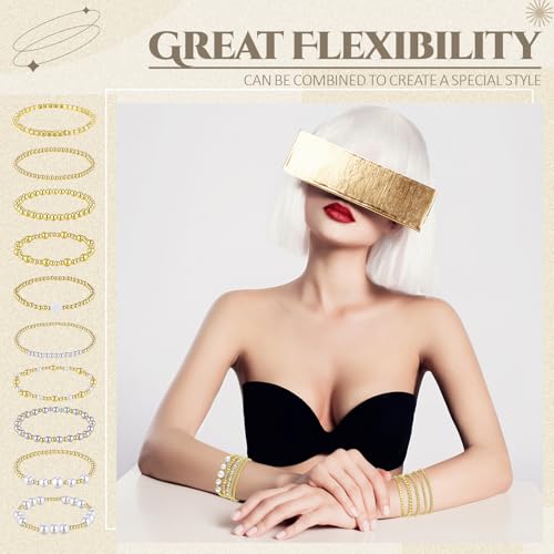 21 Pcs Elastic Gold Bead Ball Bracelet Stack Sets for Women Friendship Jewelry Gifts Ccb Material Fashionable Elegant Advanced Style4