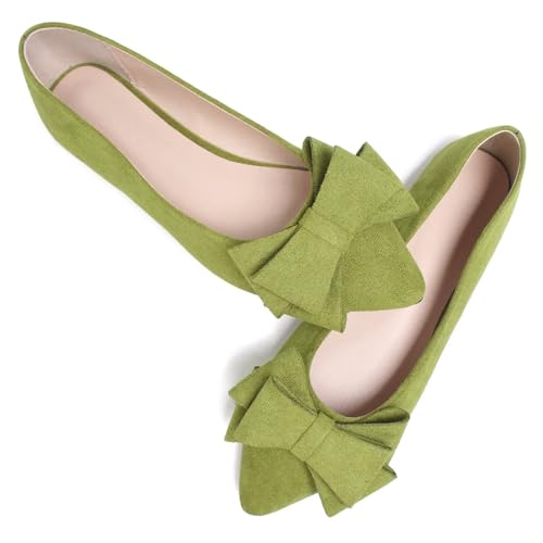 Image of SAILING LU Womens Bowknot Ballet Flats Pointy Toe Suede | Casual Flat Shoes, Dressy Wear to Work, Moccasins, Slip-Ons