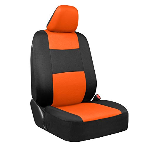 Image of BDK PolyPro Car Seat Covers Full Set in Orange on Black, Front and Rear Split Bench Seat Covers for Cars, Easy to Install Car Seats Cover Set and Accessories for Auto Trucks Van SUV - Orange