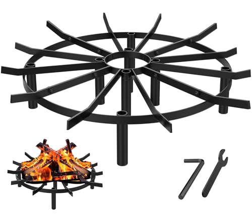 Loodmeo 24 Round Fire Pit Grate - 8-Leg Design with 12 Bars Reinforced Rim & High-Temp Powder Coat for Ultimate Stability & Safety - Ideal for Fireplace Hearth Wood Stove and Outdoor Campfire
