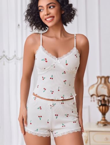 Image of Avidlove Women Cami Pajama Set Sexy Sleepwear V Neck Lace Cute Short PJ Set