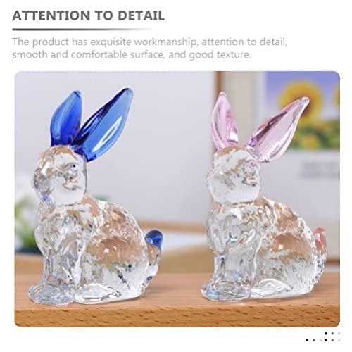 Nolitoy Blown Glass 2Pcs Crystal Rabbit Figurines Glass Animal Sculptures Easter Bunny Statues 2023 Chinese Year Of The Rabbit Gift Paperweight Ornament For Decor Crystal Animal Figurines #TOP1