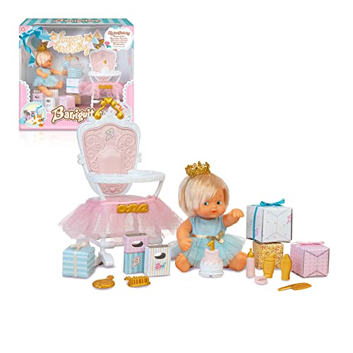 los Barriguitas, Mi Primer Cumpleaños, muñeca bebé con Trona balancín Decorada con Tul y Accesorios de Cumple, como Regalos y una Tarta, para niños y niñas +3 años, Famosa (BFG03000) Cover