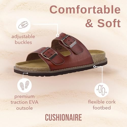 CUSHIONAIRE Plano Slip-On Sandals for Women with Arch Support, Adjustable Buckle Straps, and Stitched Outsole – Casual Flat Summer Womens Sandals3