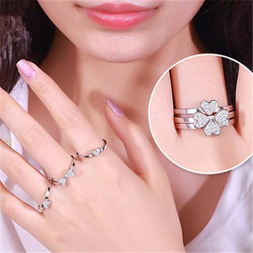 OIDIMS Four Leaf Clover Adjustable Rings Three-in-One Design Lucky Stacking Statement Rings Wedding Band Celtic Irish Shamrock Rings Chic for Women Fashion Jewelry St Patrick's Day Gift for Her2