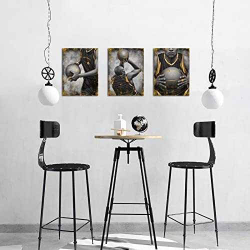 Welmeco Basketball Poster Canvas Prints For Boys Bedroom Wall Decor Vintage Black White Gold Basketball Player African American Picture Framed Ready To Hang Sports Themed Painting Artwork For School Classroom Teens Room #TOP1