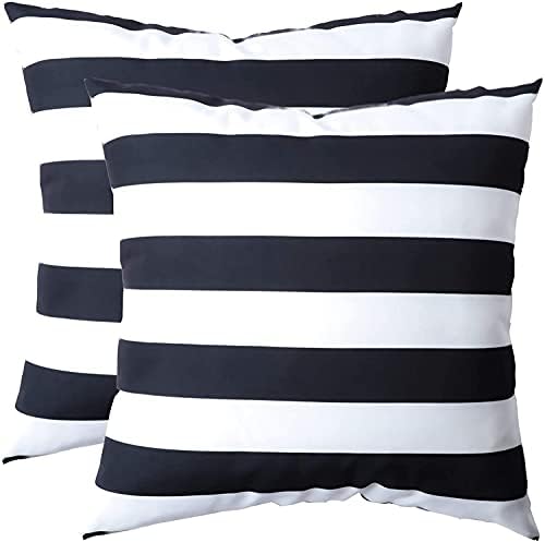 famibay Outdoor Waterproof Pillow Covers 20x20 Black and White Patio Throw Pillow Covers Striped All Whether Outside Decorative Cushion Case Pillow Covers for Patio Furniture Porch Garden Set of 2