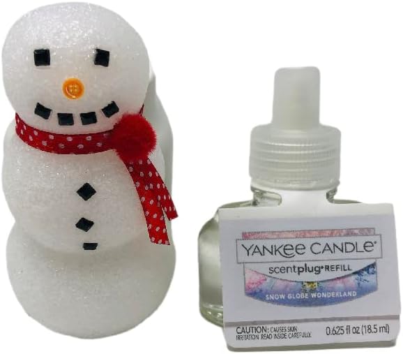 Yankee Candle ScentPlug Light Up Sparkly Snowman Diffuser with a Snow Globe Wonderland Home Fragrance Electric Refill