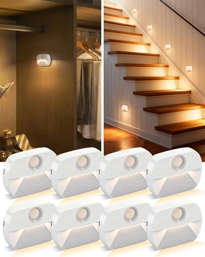 AdalyRoma Lot de 8 Veilleuse LED Pile,Interrupteur automatique,veilleuse detecteur de mouvement,...