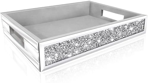 Wocred Mirror Perfume Tray fits Dresser Bedroom,Crushed Diamond B...