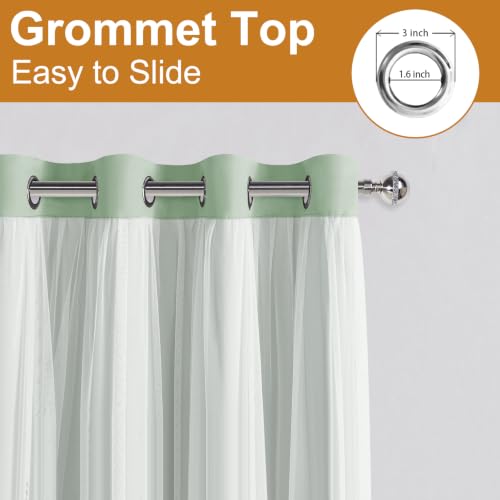 Image of DWCN Sage Green Blackout Curtains with Sheer Overlay 84 Inch Long | Room Darkening Mix & Match Double Layer Window Panels for Bedroom Living Room Drape, Grommet Top, 52 inch Wx84 inch L, Set of 2