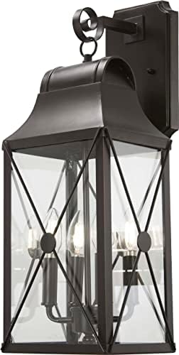 THE GREAT OUTDOORS 73292-143C De Luz Outdoor Wall Mount, 4-Light, 160 Total Watts, 8.5-in H x 21.5-in W, Oil Rubbed Bronze with Gold Highlights