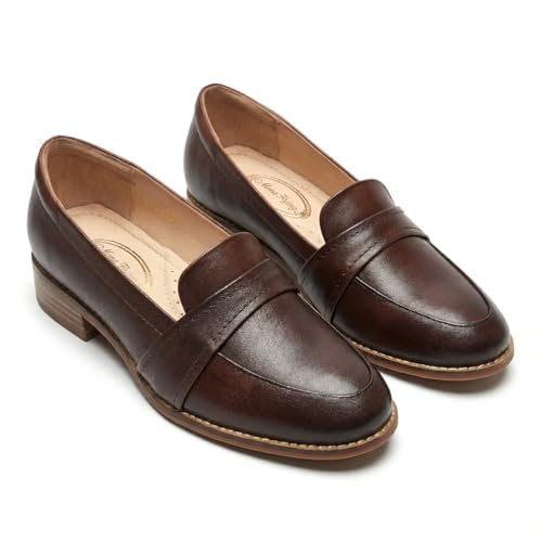 Image of Mona flying Women's Leather Dress Penny Loafers Slip On Flats Office Shoes