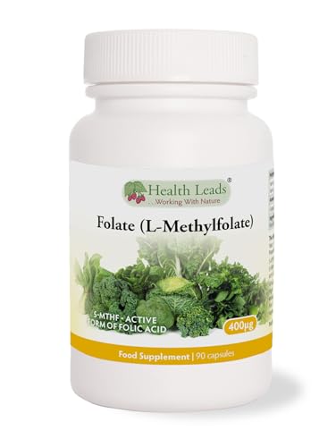 Folate (L-Methylfolate) 400μg x 90 Capsules - 5-MTHF Active Form of Folic Acid/Vitamin B9 - Supports Normal Maternal Tissue Growth During Pregnancy - PRENATAL- Magnesium Stearate Free - Made in Wales