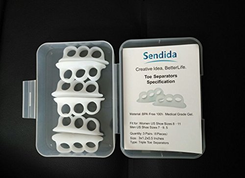 Sendida 3 Pairs Gel Toe Separators - Toe Stretchers, Alignment, Straightener, Pain Relief for Overlapping Toes, Hallux Valgus & Other Unsightly Foot Problems