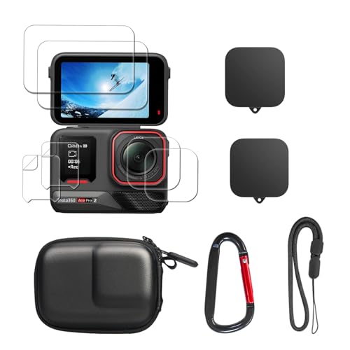 SYMIK Kleine Tasche für Insta360 Ace Pro 2 Silikon Linsenkappe Objektivschutz Displayschutzfolien und tragbarer Hartschalen-Reisetasche für Insta 360 Ace Pro 2 Zubehör