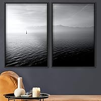 2 Piece Framed Canvas Wall Art Black and White Scenery Canvas Prints Home Artwork Decoration for Living Room,Bedroom - 16