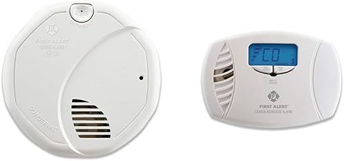 FIRST ALERT Alarma de humo y fuego de doble sensor, SA3210, blanco y CO615 detector de monóxido de carbono con batería de respaldo y pantalla