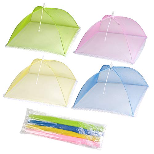[Upgrade Metal Frame and Tight Mesh Material]Ilyever 4 Pack Food Cover Tent with Extra Bottom Band,Large Collapsible Pop-Up 17
