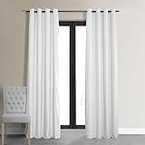 HPD Half Price Drapes Signature Grommet Blackout Velvet Curtains 120 Inches Long Heat & Full Light Blocking Blackout Curtains for Bedroom & Living Room (1 Panel), 50W x 120L, Primary White
