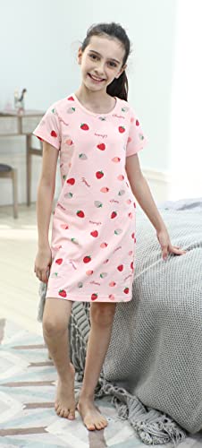 Zegoo Kids Girl Short Sleeve Crew Neck Cotton Nighties Soft Comfy Sleep Shirts Pink 5-6 Years #TOP2