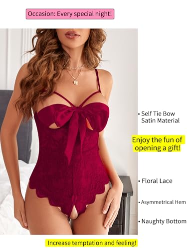 Donnalla Body feminino sexy com nó frontal de renda floral de uma peça Babydoll lingerie impertinent