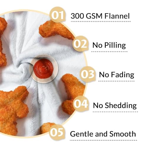 Mercuryelf Dinosaur Chicken Nugget Blanket - Soft, Fuzzy & Warm - 40x50 Inches Flannel Throw Blankets for Travel, Office - White Novelty Throws Gift for Boys, Girls