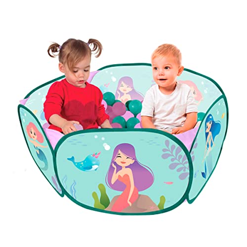 Zippy Toys Piscina de Bolinha Tema Sereia - Estrtura de Poliéster; Fácil de Montar e Leve Para Transportar, Recomendado Para Crianças Acima de 3 Anos; Acompanha 50 Bolinhas Coloridas; 88 x 81 x 38cm