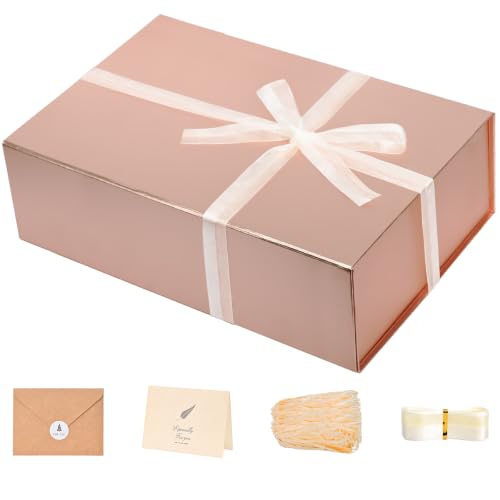 Image of LIFELUM Gift Box for Presents 13.8'' x 8'' x 4.45'' Rose Gold Luxury Gift Box with Magnetic Lid Gift Boxes Contains Card, Ribbon, Shredded Paper Filler Gifts for Women (1Pcs)