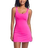Tennis Dress for Women with Built-in Shorts & Pockets Athletic Golf Dress for Exercise Sports, Rose, L