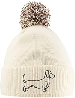 Purple Print House Dachshund Embroidered Bobble Hat Sausage Dog Owner Autum Winter Dog Walks Gift Ideas for Women