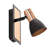 Die LED Wandlampe aus Metall in Schwarz und Kupferfarben mit einem schwenkbaren Spot fügt sich nahtlos in moderne Einrichtungen ein