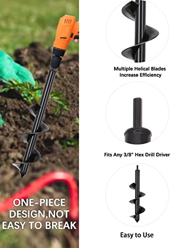 Syitcun Auger Drill Bit For Planting - 4"X12" Heavy-Duty Garden Auger Spiral Drill Bit - Bulb Planter Tool & Auger Post Hole Digger - 3/8" Hex Drive Drill #TOP3