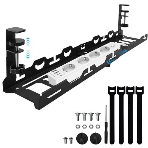 YTACREA Under Desk Cable Management, Expandable 40-74cm Cable Tray No Drill, Under Desk Cable Management Tray