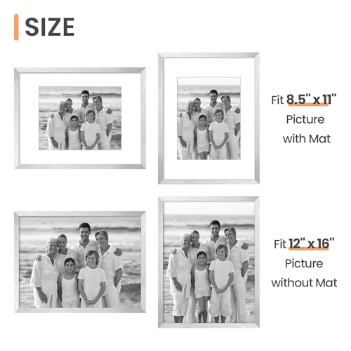 Image of upsimples 12x16 Picture Frame, Display Pictures 8.5x11 with Mat or 12 x 16 Without, Wall Hanging Poster Frames, Silver, 1 Pack