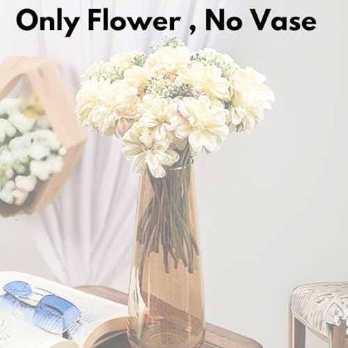Image of SATYAM KRAFT 3 Pcs Artificial Dahlia Flower Bunch - 7-Stem Faux Bouquet for Home, Office, Wedding & Party Decoration - Realistic Fabric Flower Arrangement (Without Vase) (White)