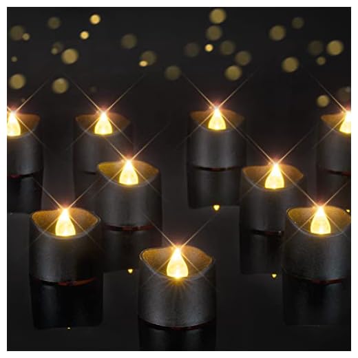 Homemory 24-Pack Black Tea Lights Candles Battery Operated, Halloween Candle Tea Lights, Flameless Flickering Black Candles, Ideal for Holiday Decor, Theme Party, Dia 1-2/5" x H 1-1/4''