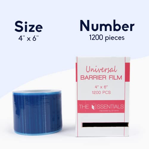The Essentials Barrier Film Roll With Dispenser Box, 4"X 6" Perforated Sheets Adhesive Barrier Film For Dental, Medical & Tattoo Purposes, 1200 Pcs, Blue #TOP5